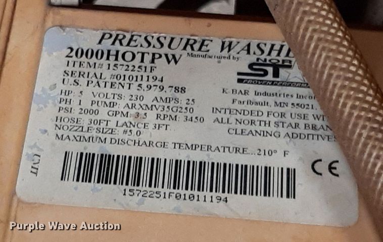 image for item DV9779 North Star 2000HOTPW pressure washer
