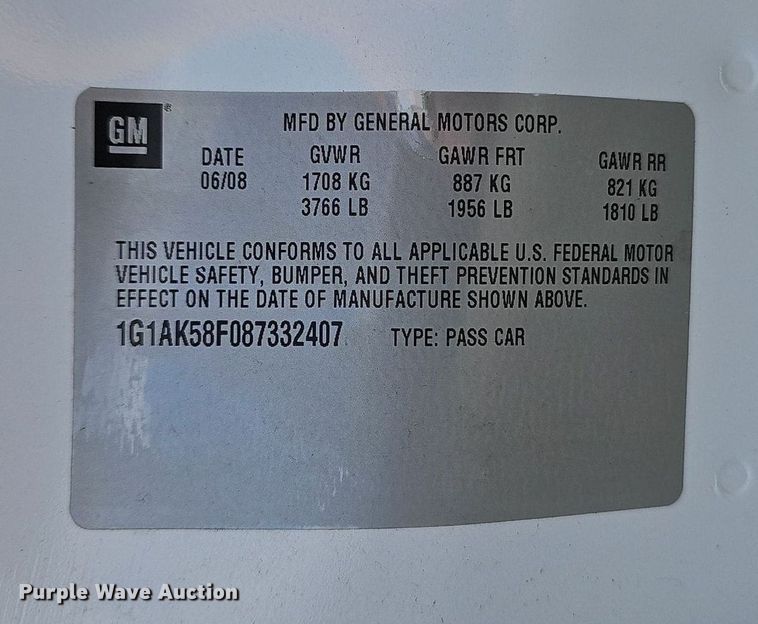 image for item EJ5863 2008 Chevrolet Cobalt LS 