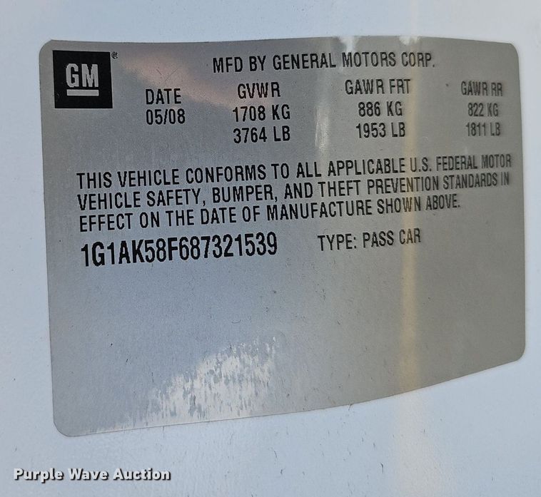 image for item EJ5866 2008 Chevrolet Cobalt LS 