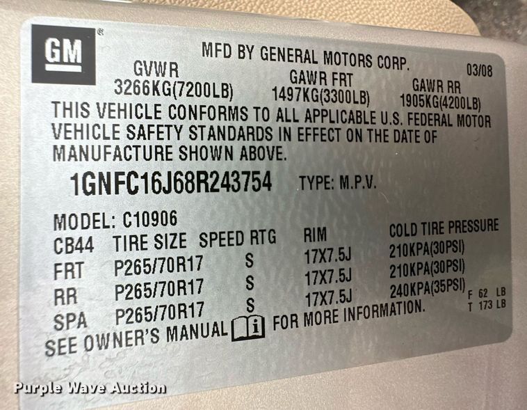 image for item EK9983 2008 Chevrolet Suburban SUV