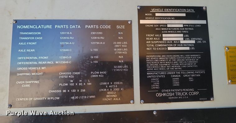 image for item JZ9852 1982 Oshkosh H-2218 snow blower truck