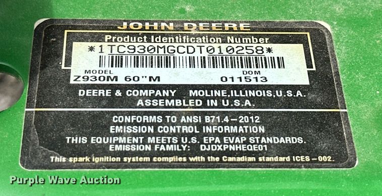image for item KV9875 John Deere Z930M ZTR lawn mower
