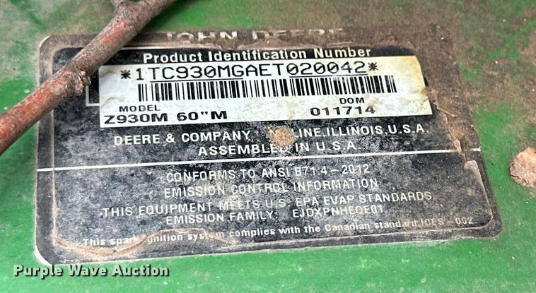 image for item KV9880 John Deere Z930M ZTR lawn mower