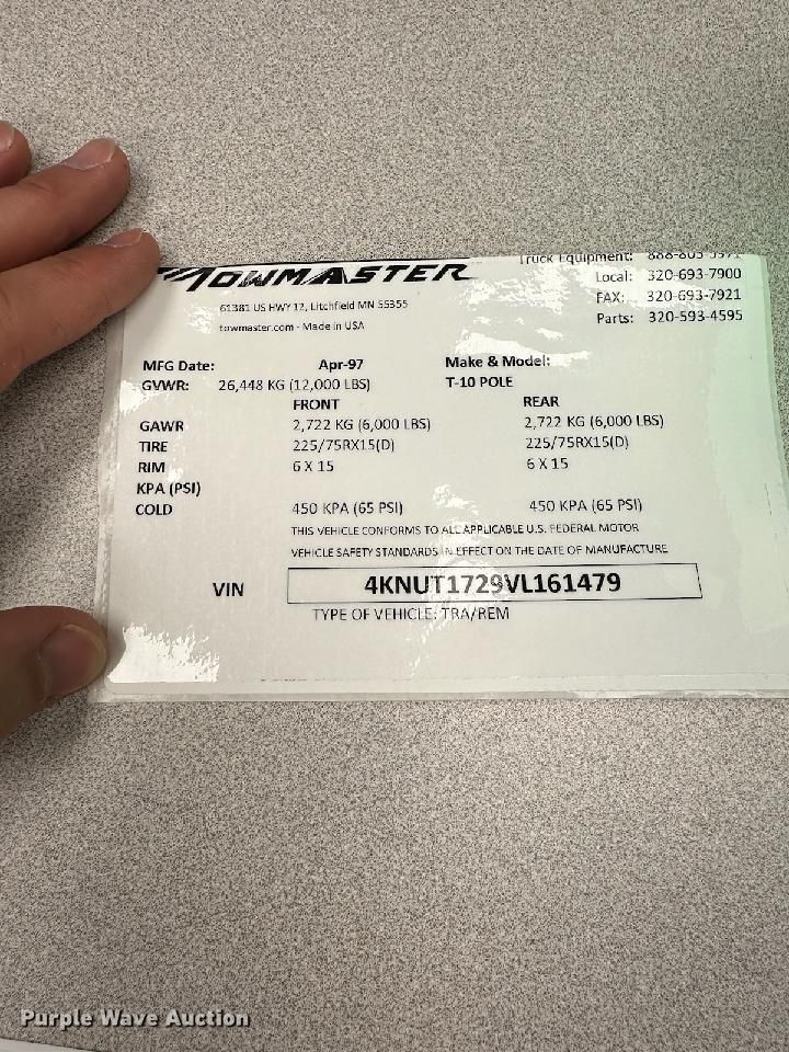 image for item LA9532 1997 Tow Master pole trailer