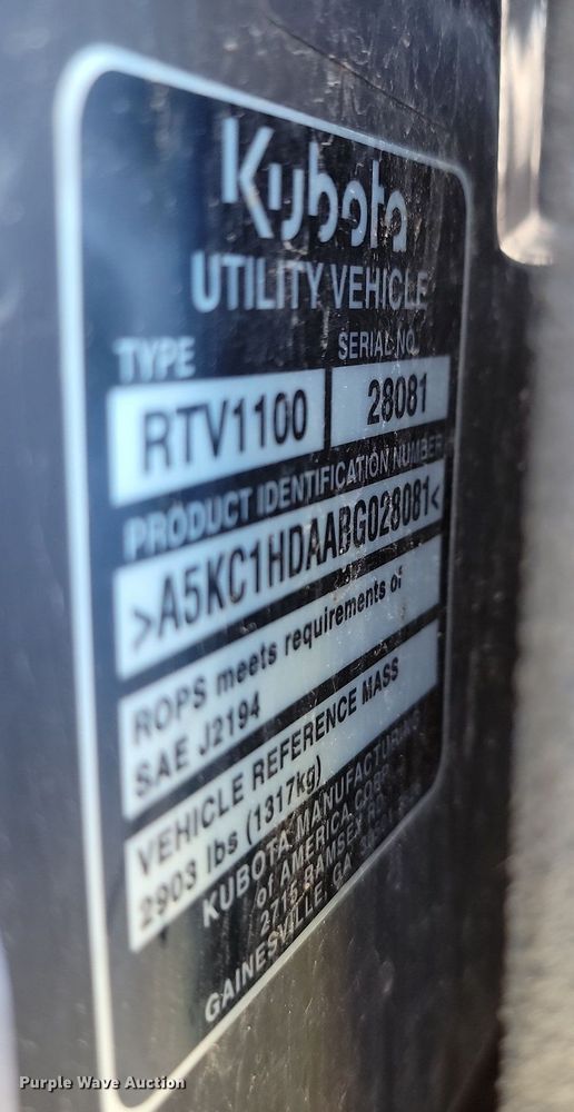 image for item LA9660 2010 Kubota  RTV1100 utility vehicle