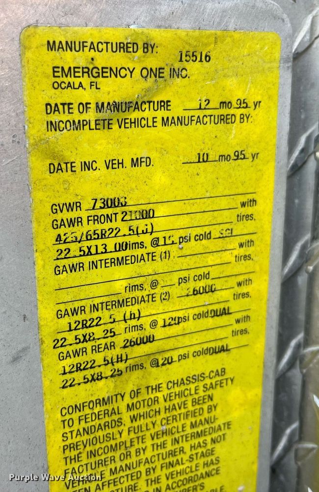 image for item LD9939 1995 E-One fire truck