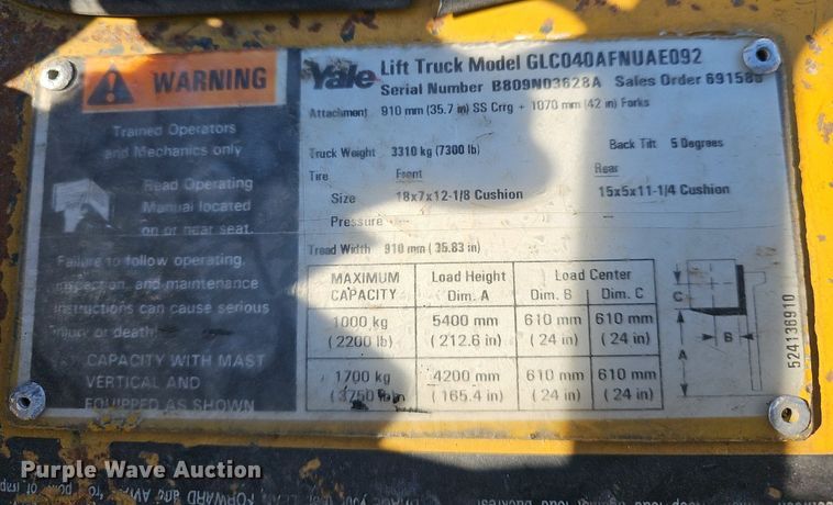 image for item NE9527 Yale GLC040AFNUAE092 forklift
