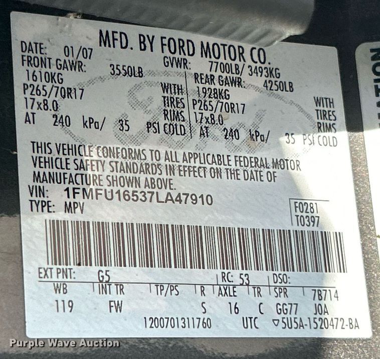 image for item NJ9530 2007 Ford Expedition XLT SUV