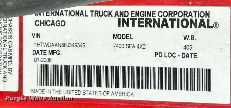image for item NJ9542 2006 International 7400 dump truck