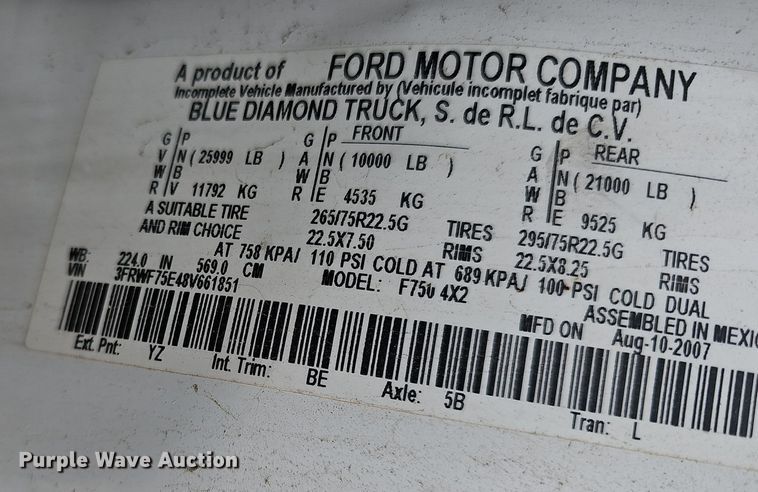 image for item NP9161 2008 Ford F750 Super Duty XL utility / service truck