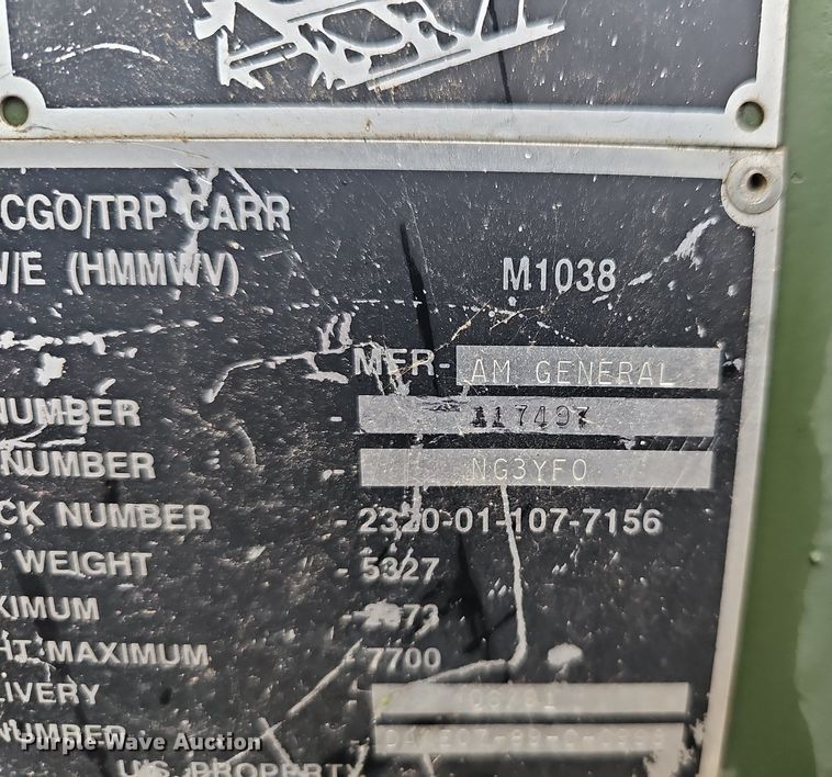 image for item NT9772 1991 AM General M1038 HUMVEE