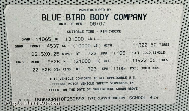 image for item OJ9445 2008 Bluebird Vision school bus