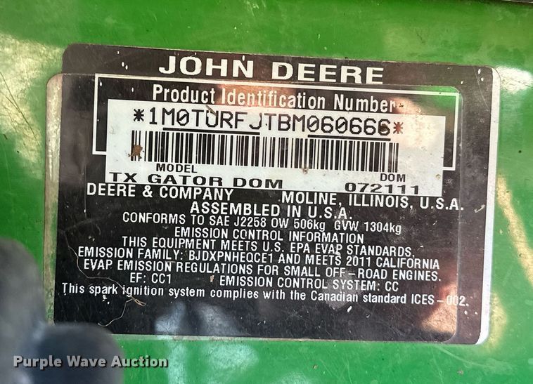image for item OM9756 2011 John Deere  Gator TX 4X2 utility vehicle