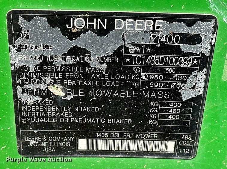 image for item OM9763 John Deere  1435 Series II lawn mower