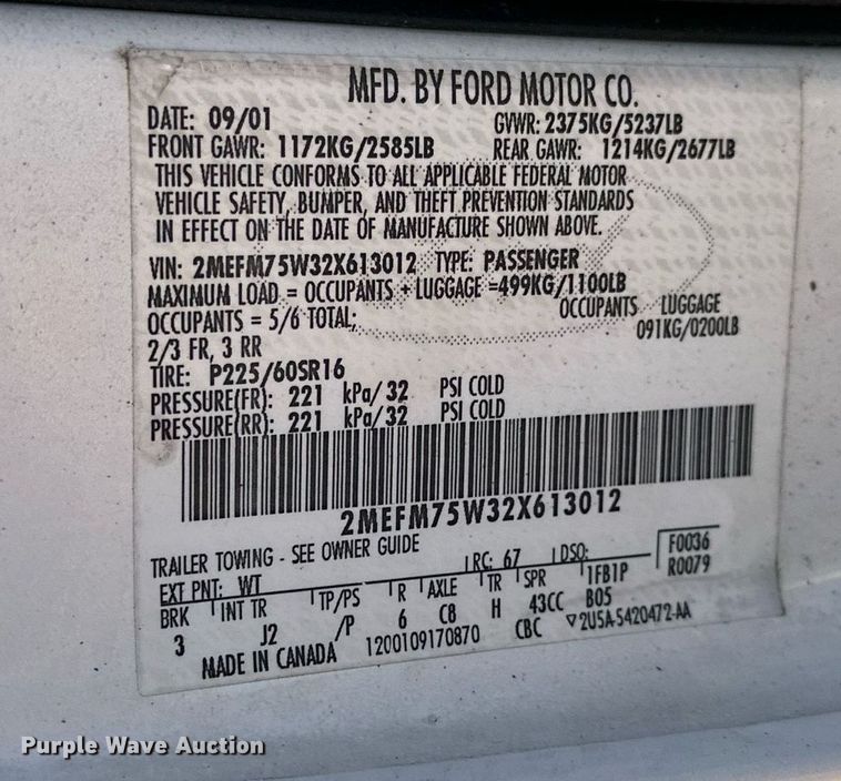 image for item OM9802 2002 Mercury  Grand Marquis 