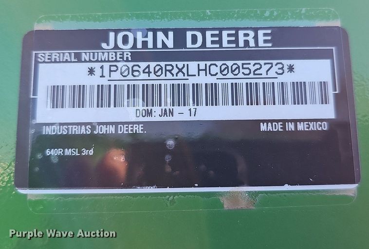 image for item DK0519 2017 John Deere 640R loader