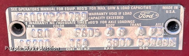 image for item OD9987 1972 Ford F605 grain truck