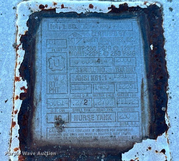 image for item OD9988 2000 Trinity Industries anhydrous  tank