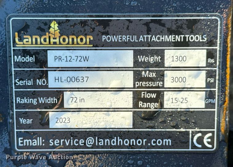 image for item OJ9411 2023 LandHonor PR-12-72W skid steer power rake