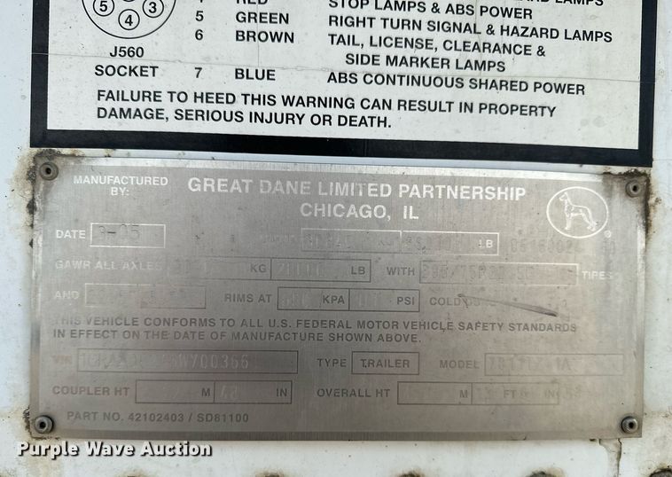 image for item DJ6228 2006 Great Dane 7811TZ 1A refrigerated van trailer