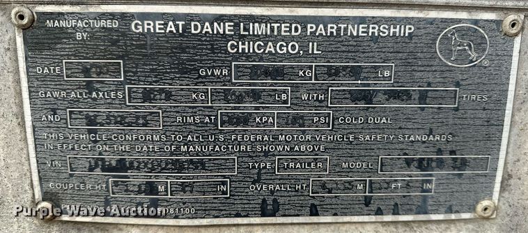 image for item DJ6230 2001 Great Dane 7411TP-SA dry van trailer