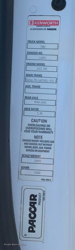 image for item DM7732 2016 Kenworth T880 dump truck