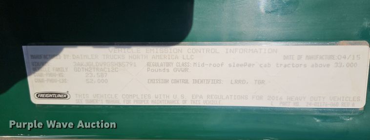 image for item DN7154 2016 Freightliner  Cascadia semi truck