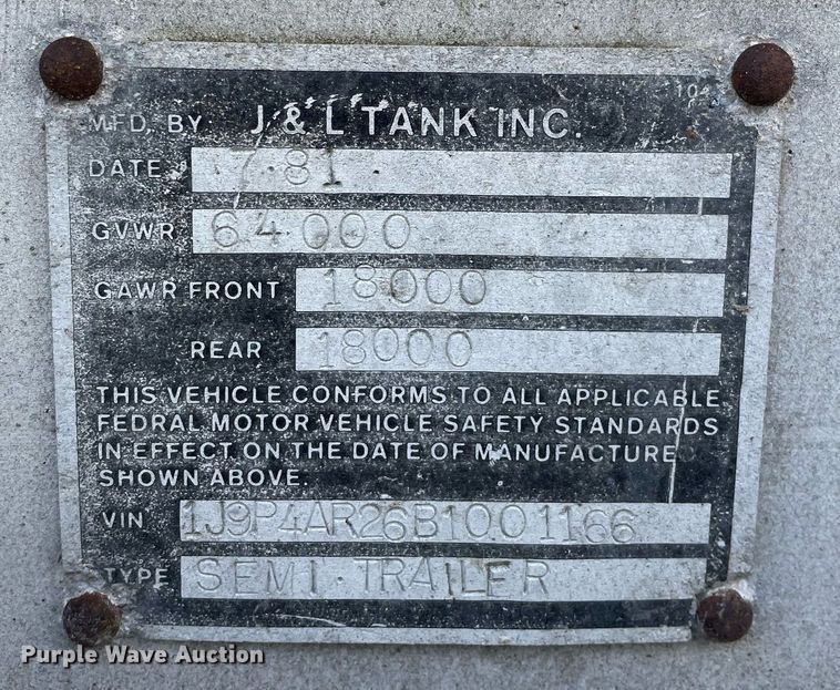 image for item DP0289 1981 J&L Tank 3478 pneumatic dry bulk trailer