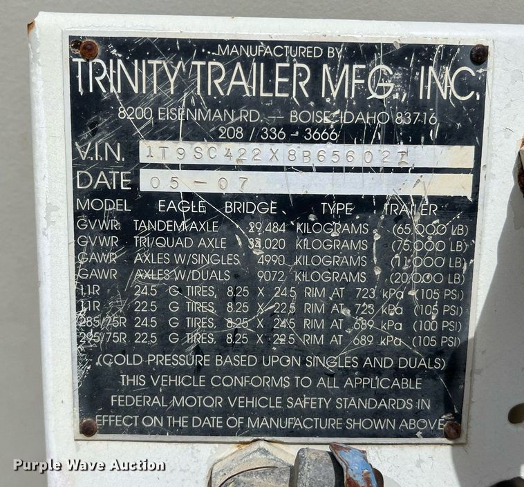 image for item DS2879 2008 Trinity Eagle Bridge live bottom trailer