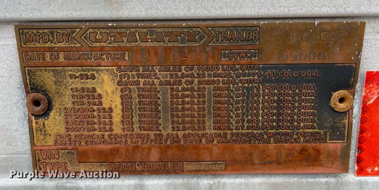 image for item LV9096 1988 Utility Trailer  VS2D dry van trailer