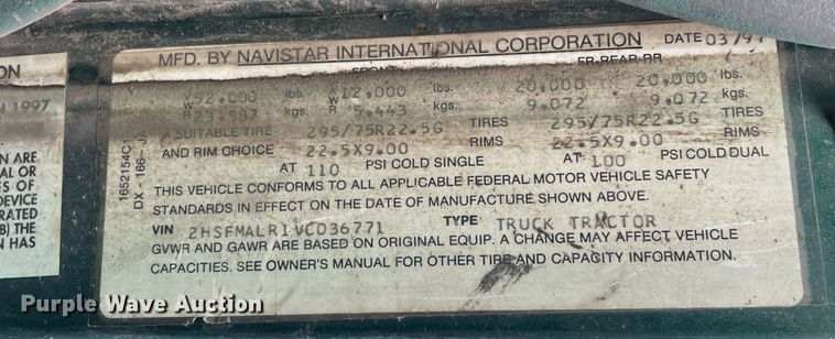 image for item LV9980 1997 International  9200 semi truck