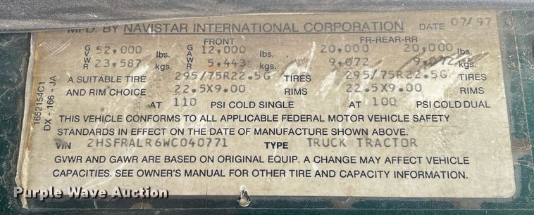 image for item LV9981 1998 International 9100 semi truck