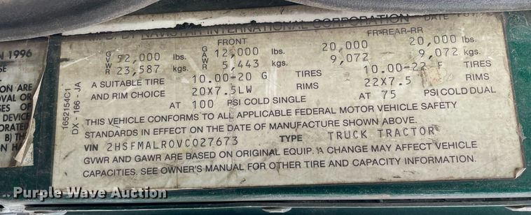 image for item LV9983 1997 International 9200 semi truck