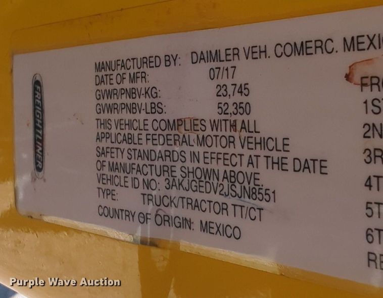 image for item NZ9281 2018 Freightliner  Cascadia 125 semi truck