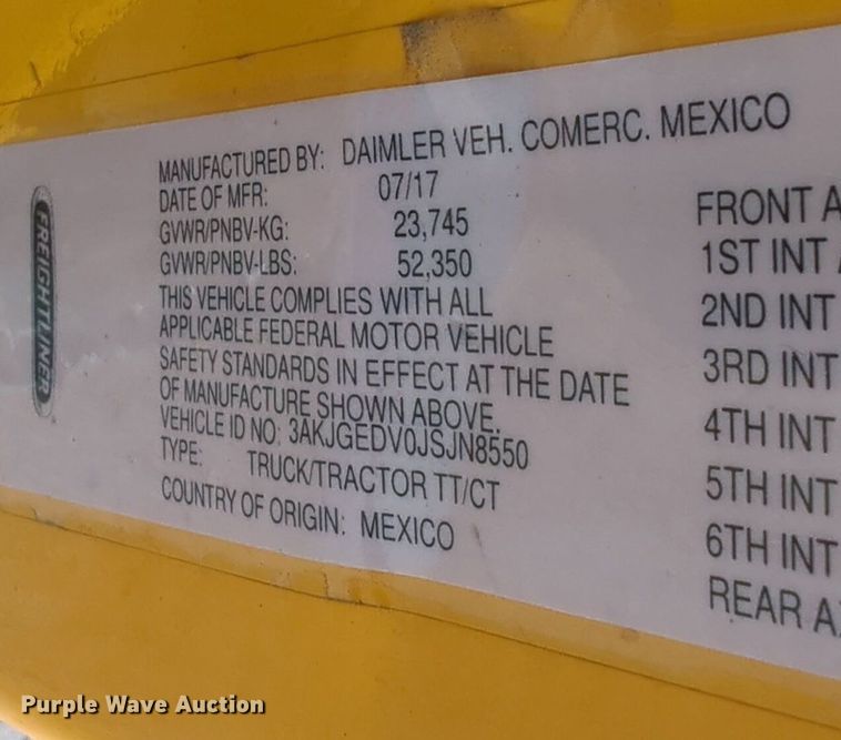 image for item NZ9297 2018 Freightliner  Cascadia 125 semi truck