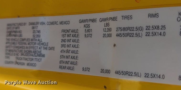 image for item OD9260 2018 Freightliner  Cascadia 125 semi truck