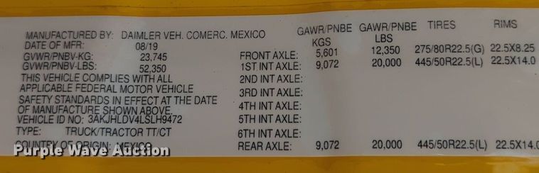 image for item OD9265 2020 Freightliner  Cascadia 126 semi truck