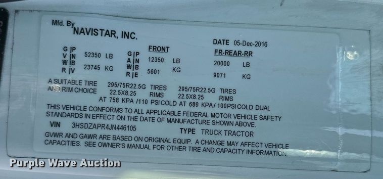 image for item OF9279 2018 International  LT625 semi truck