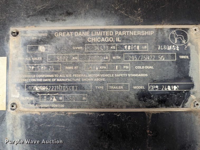 image for item OI9554 2007 Great Dane  flatbed trailer