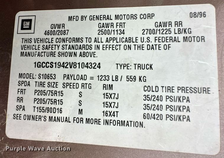 image for item DM2667 1997 Chevrolet S10 Ext. Cab pickup truck