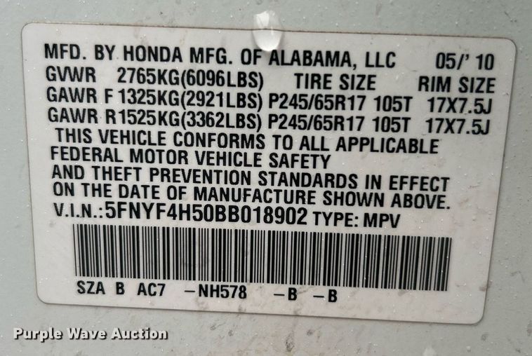 image for item DN0675 2011 Honda Pilot  SUV
