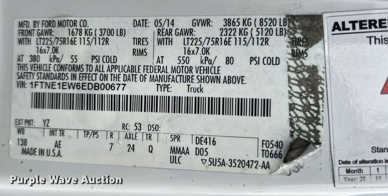 image for item DN0678 2014 Ford E150 van