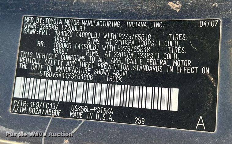 image for item DS2911 2007 Toyota Tundra CrewMax pickup truck