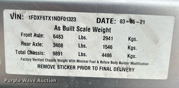 image for item EG1188 2022 Ford F650 Super Duty truck cab and chassis