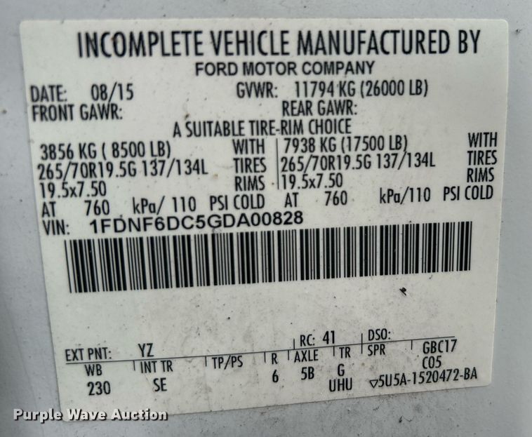 image for item EG1190 2016 Ford F650 Super Duty box truck