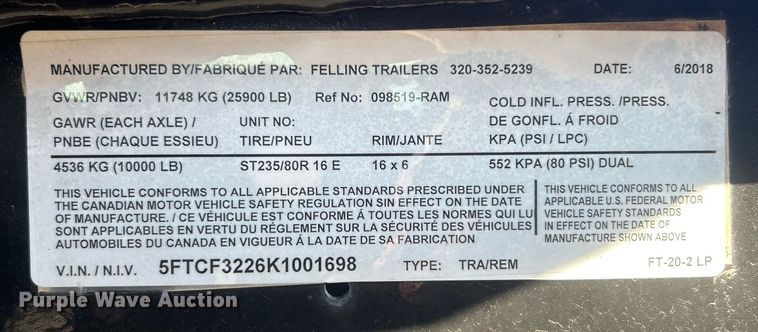 image for item EG1206 2019 Felling Trailers  FT-20-2 LP equipment trailer