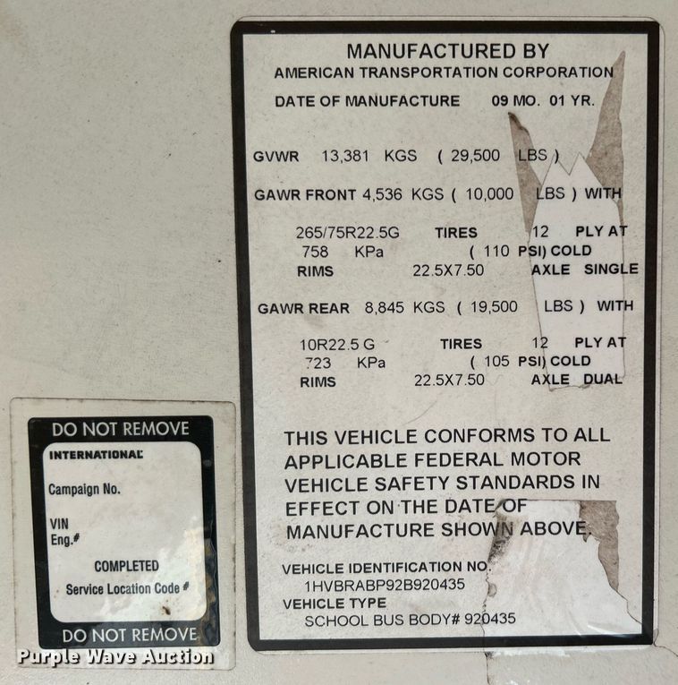 image for item EG1208 2002 International  school bus