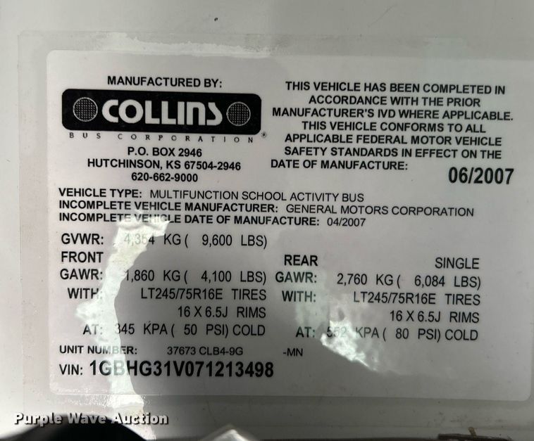 image for item EG1218 2007 Chevrolet  Express 3500 school bus