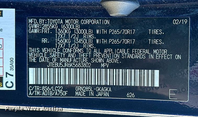 image for item EH3838 2019 Toyota  4Runner TRD Off Road SUV