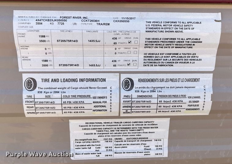 image for item EI0622 2018 Forest River Grey Wolf camper